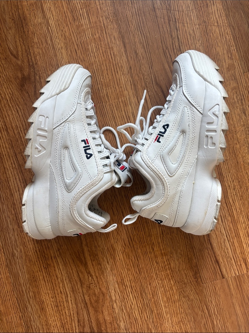 Fila White Chunky Trainer Sneakers with Subtle Navy & Red Accents